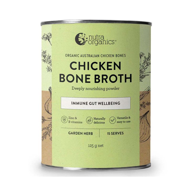 Nutra Organics-Chicken Bone Broth Immune Gut Wellbeing Garden Herb Flavour 125g