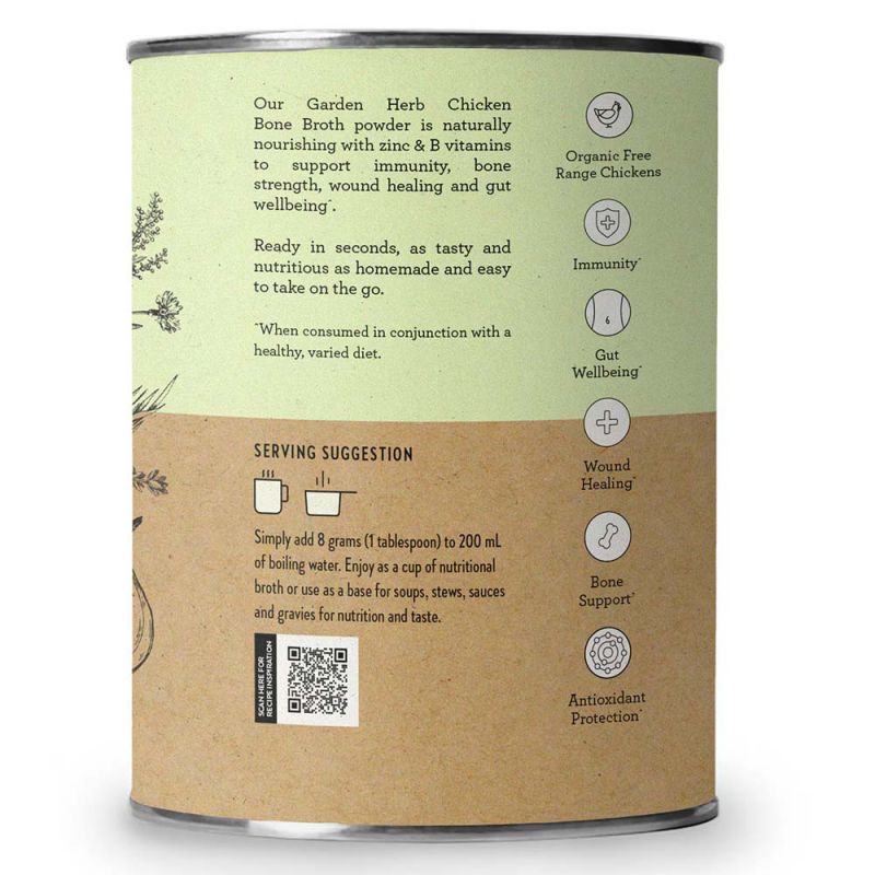 Nutra Organics-Chicken Bone Broth Immune Gut Wellbeing Garden Herb Flavour 125g