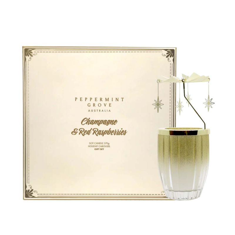 Peppermint Grove-Champagne & Red Raspberries Candle & Carousel Gift Set