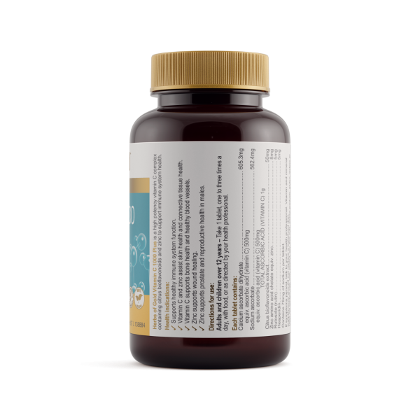Herbs of Gold Vitamin C 1000 Plus 60 Tablets - high strength vitamin C immune support supplement
