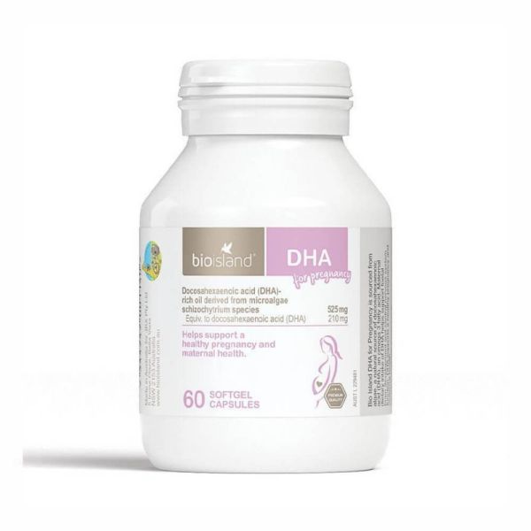 Bio Island DHA for Pregnancy 60 Capsules - Algae-Derived Omega-3 Supplement for Maternal and Foetal Development
