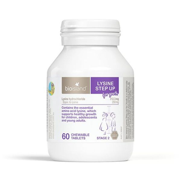 Bio Island Lysine Step Up for Youth 60 Chewable Tablets - Essential Amino Acid Supplement for Growth and Immune Support in Kids and Teenagers