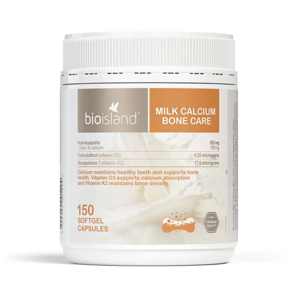 Bio Island Milk Calcium Bone Care 150 Softgel Capsules - Advanced Bone Health Formula with Milk Calcium, Vitamin D3, and K2
