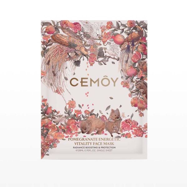 Cemoy Pomegranate Energetic Vitality Face Mask 5 Sheets - Brightening and Antioxidant Sheet Mask for Dull and Tired Skin
