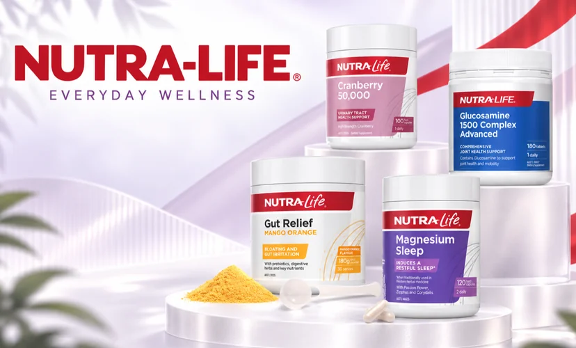 Nutra-Life Cranberry 50,000, Glucosamine 1500 Complex Advanced, Gut Relief Mango Orange and Magnesium Sleep